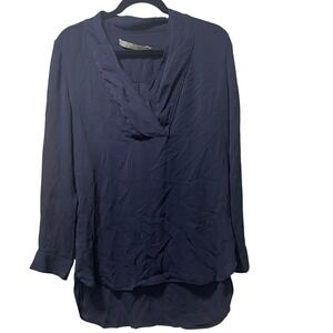 Marie Oliver Silk Navy Blue‎ V Neck Long Sleeve Tunic Top Small